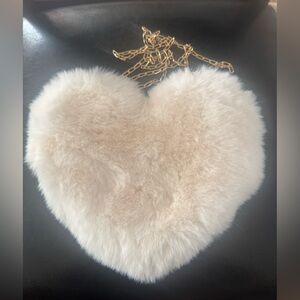 Faux Fur Heart-Shaped Clutch with Chain